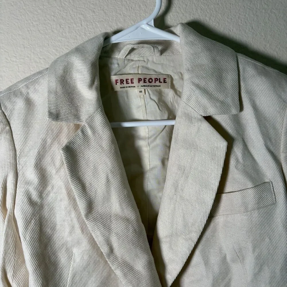 Free People Women's XS Cream Cropped Jacket Blazer Boho Casual Coat